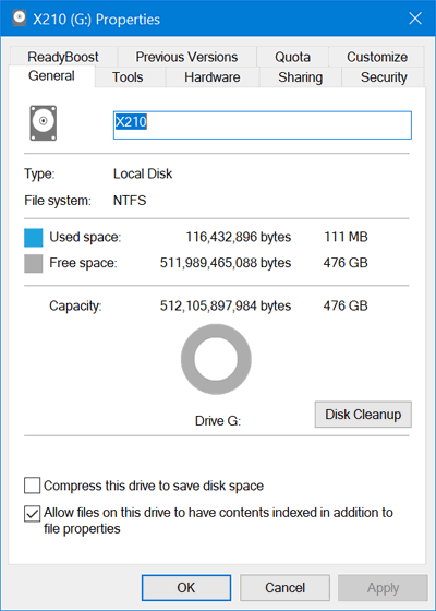 Capacity NTFS