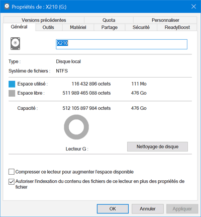 Capacité NTFS