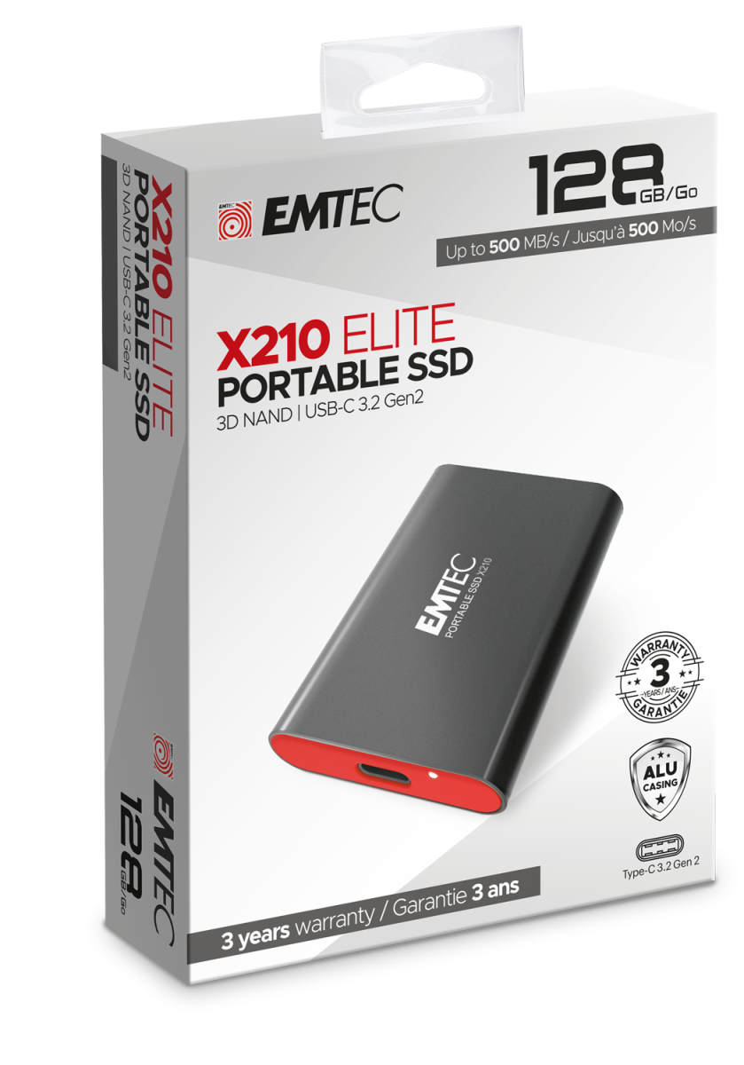 Emtec - X210G Disque Dur SSD Externe 2To 3D NAND Flash 1100Mo/s USB 3.2  Noir - SSD Externe - Rue du Commerce