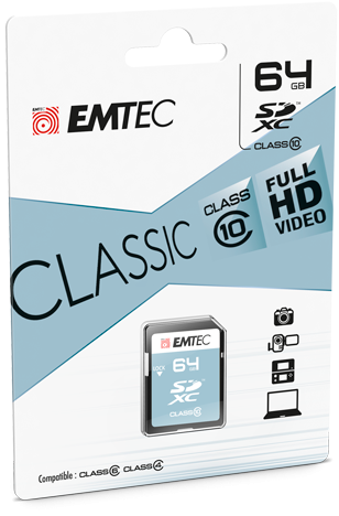 Classe 10 EMTEC ECMSD32GHC10CG SDXC Noir/Turquoise/Blanc 32 Gb Vitesse de lecture jusquà 20MB/s Carte microSD Gamme Classic 