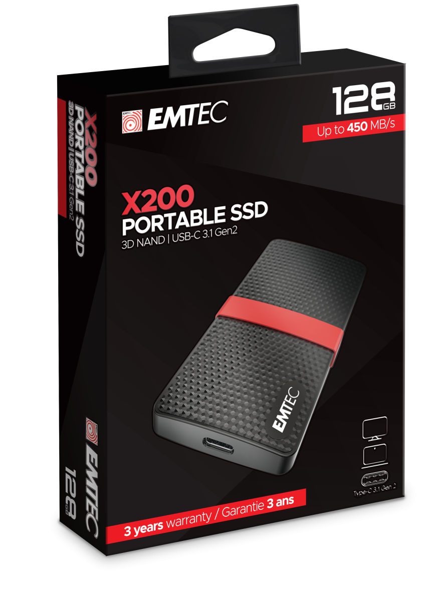 Emtec - X210G Disque Dur SSD Externe 1To 3D NAND Flash 1100Mo/s USB 3.2  Noir - SSD Externe - Rue du Commerce